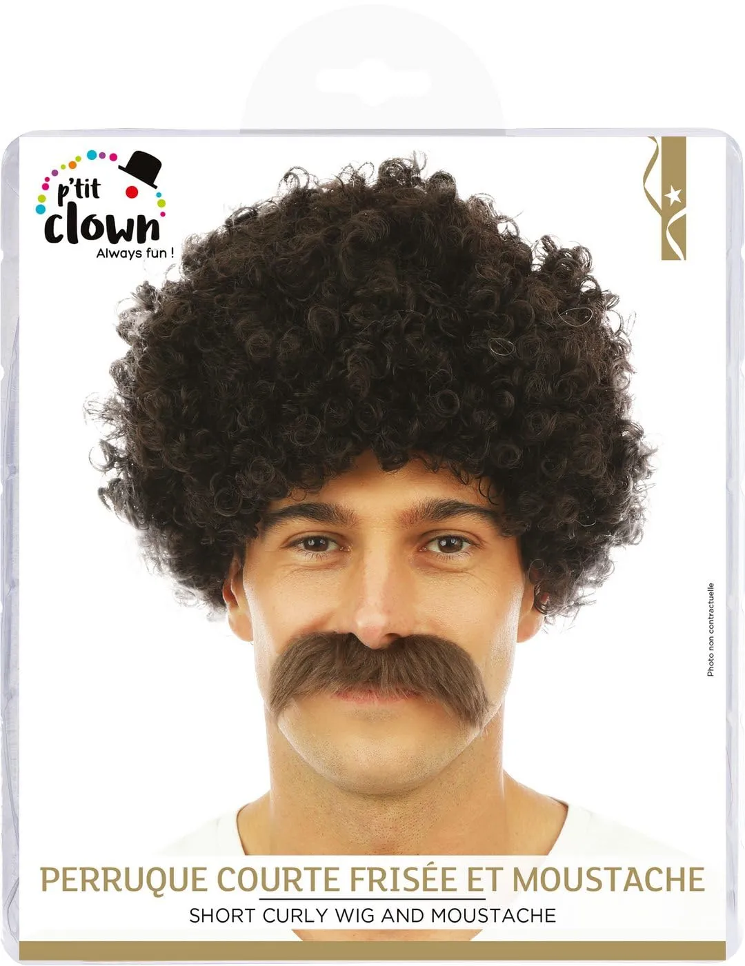 P'tit Clown Lucien 81183 parrucca e baffi marroni ricci