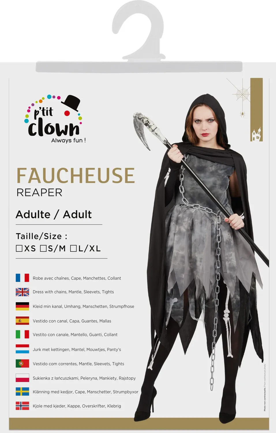 P'tit Clown Mietitore Scheletro Costume Donna XS Nero