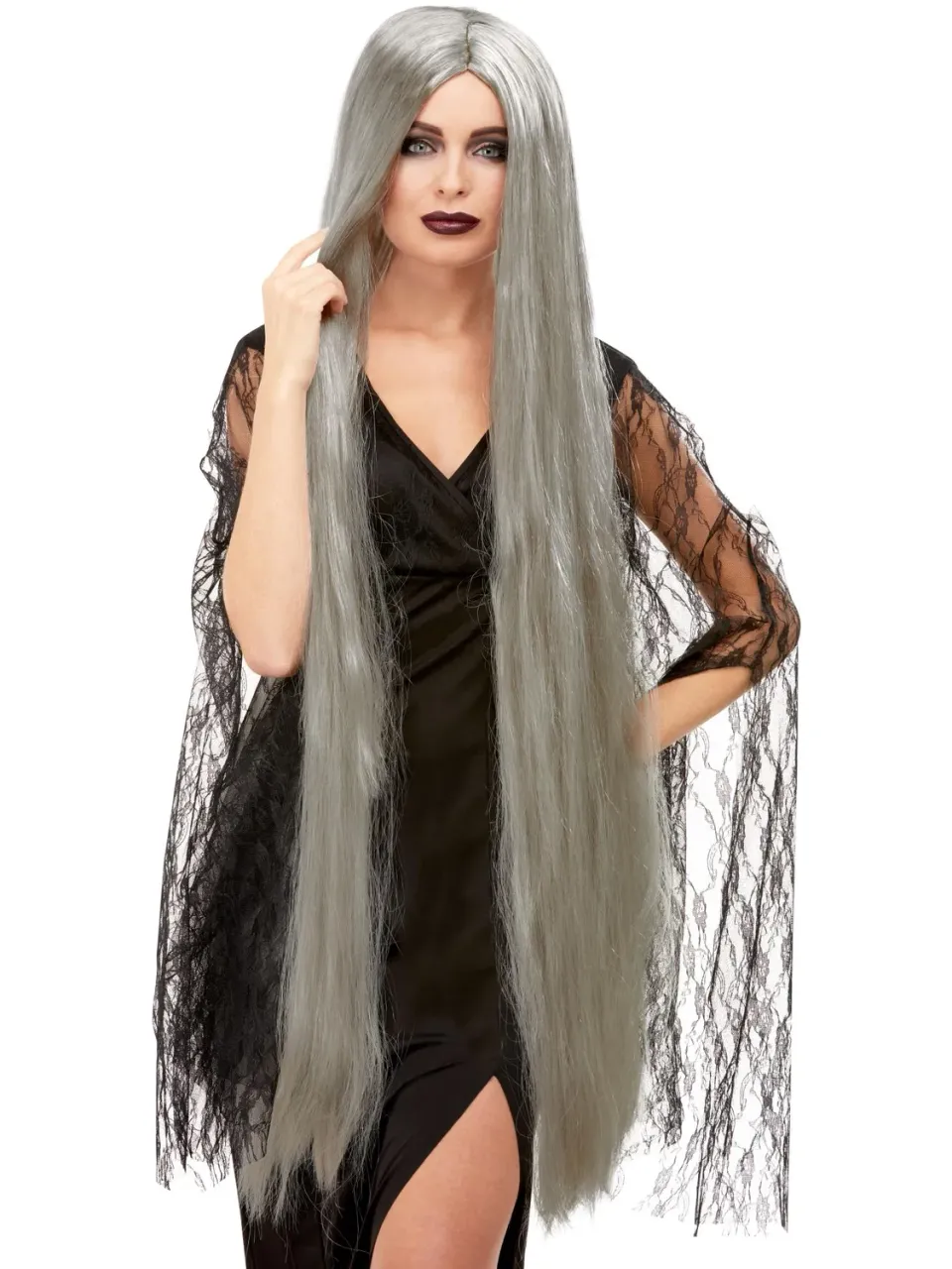 Smiffys Witch Extra Long parrucca grigia lunga da strega