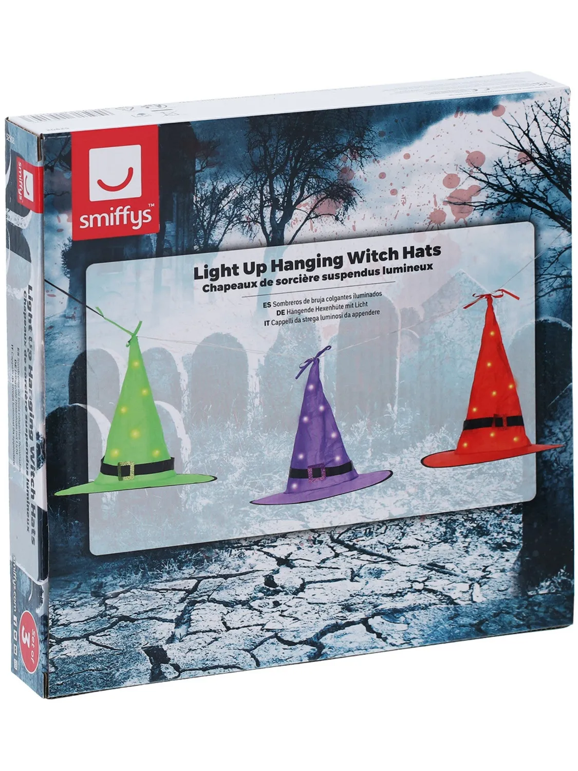 Smiffys LED Floating Witch Hats decorazione 3 pezzi