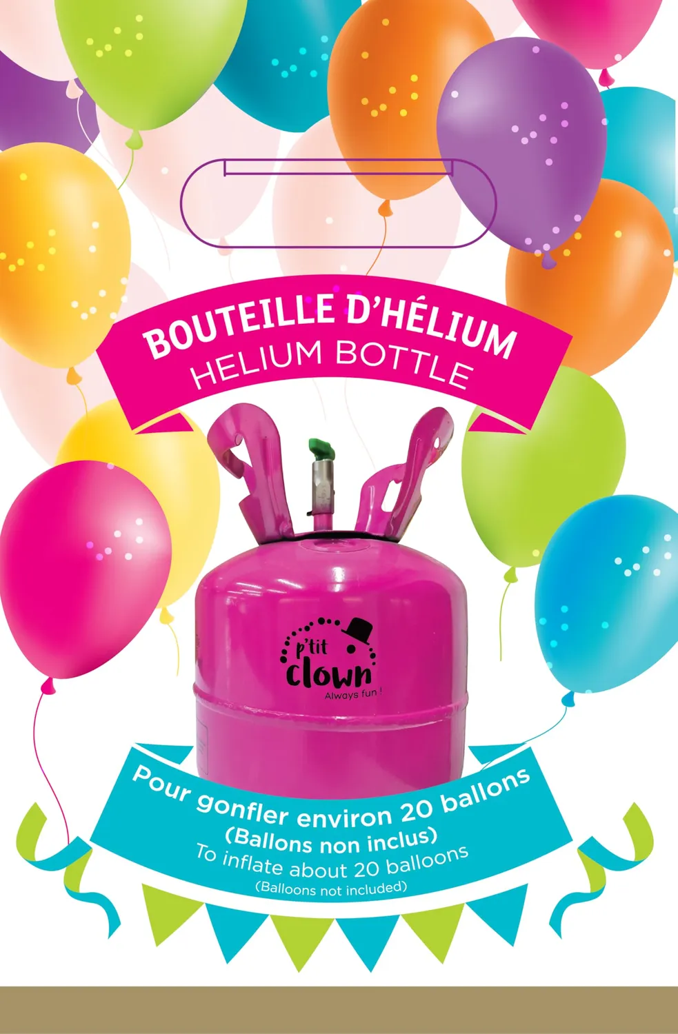 P'tit Clown 23411 Bottiglia Elio per 20 Palloncini