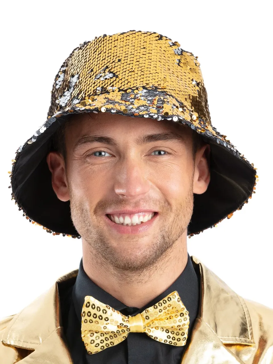Smiffys cappello bucket paillettes oro argento adulto