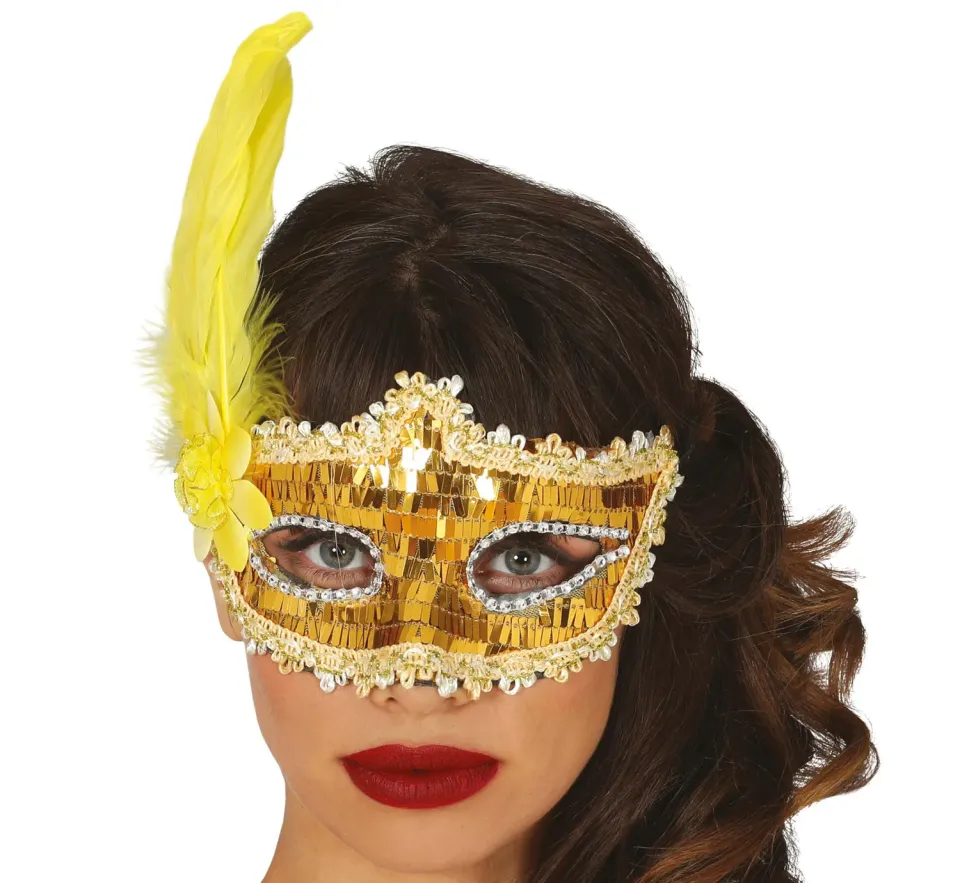 Fiestas Guirca Maschera Oro Piuma veneziana