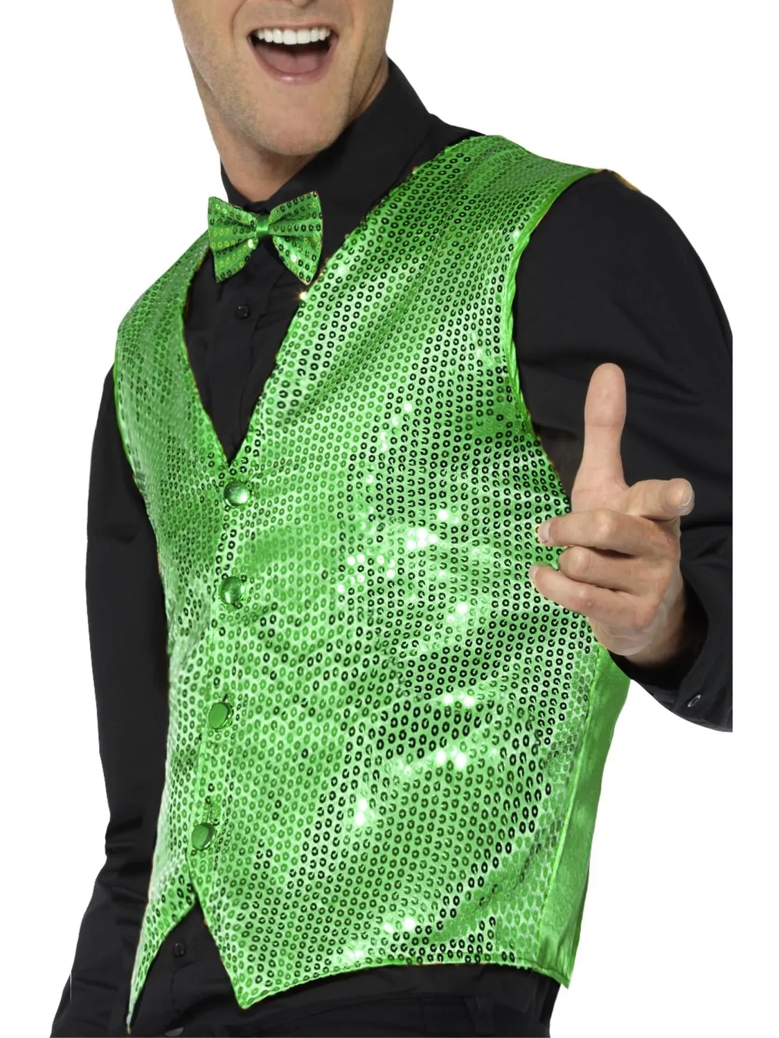 Smiffys Sequin Gilet paillettes verde uomo M