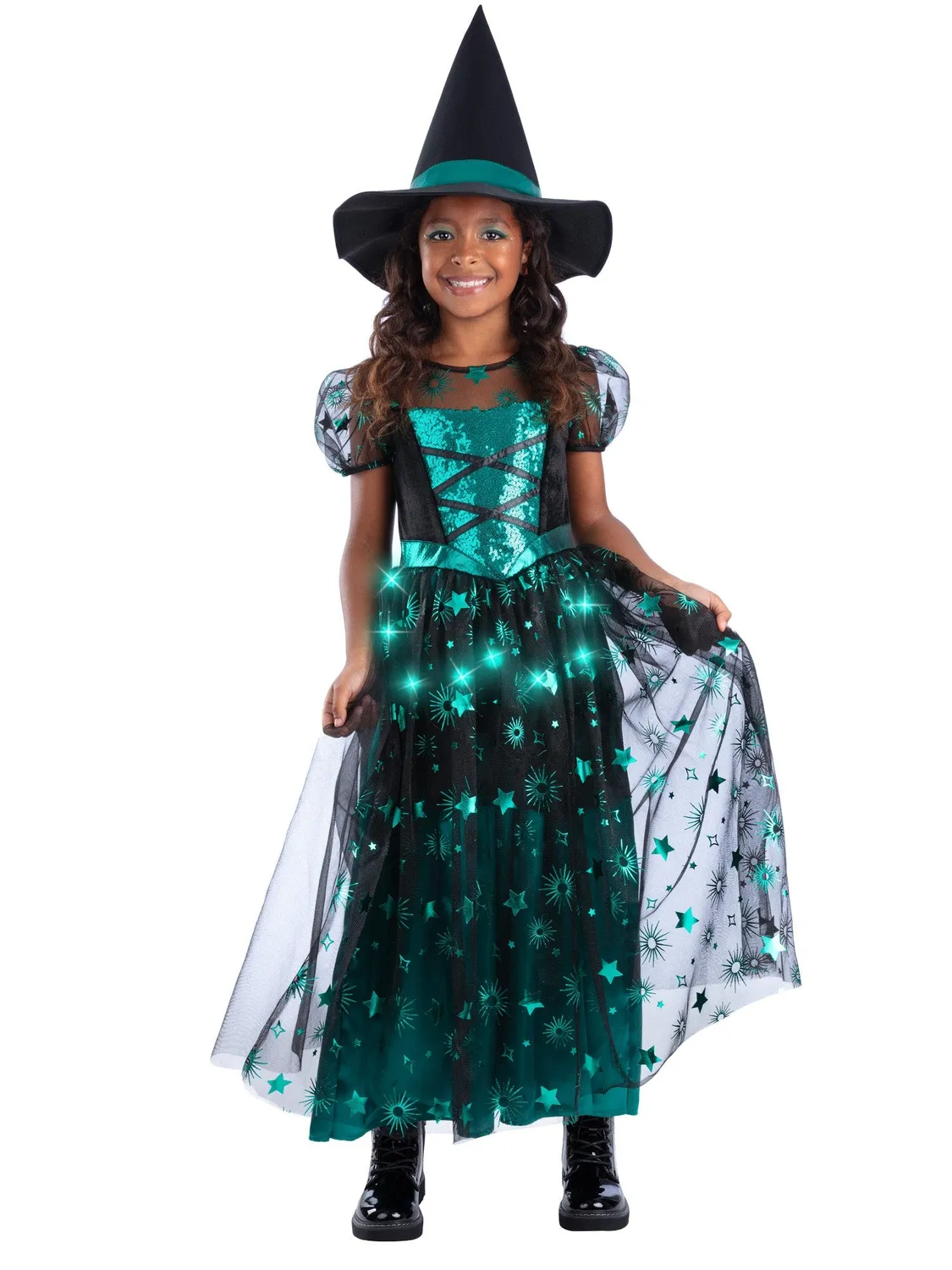 Smiffys Emerald Witch costume strega bimba verde luminoso 7-9