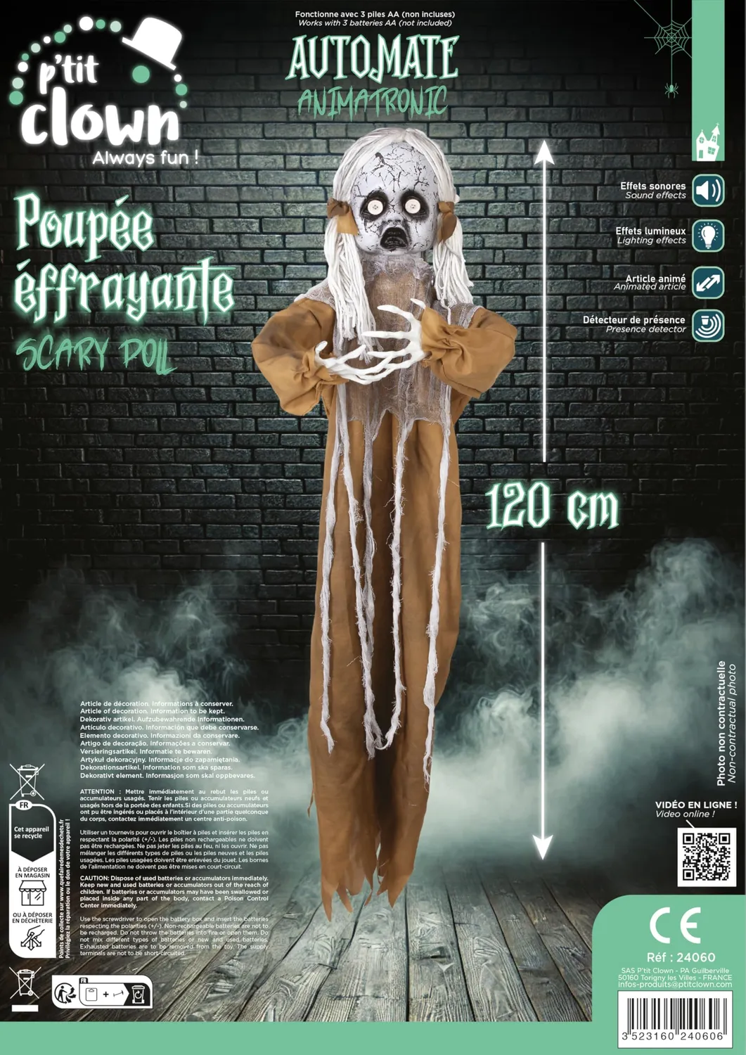 P'tit Clown 24060 bambola animatronic da appendere 120 cm sonora