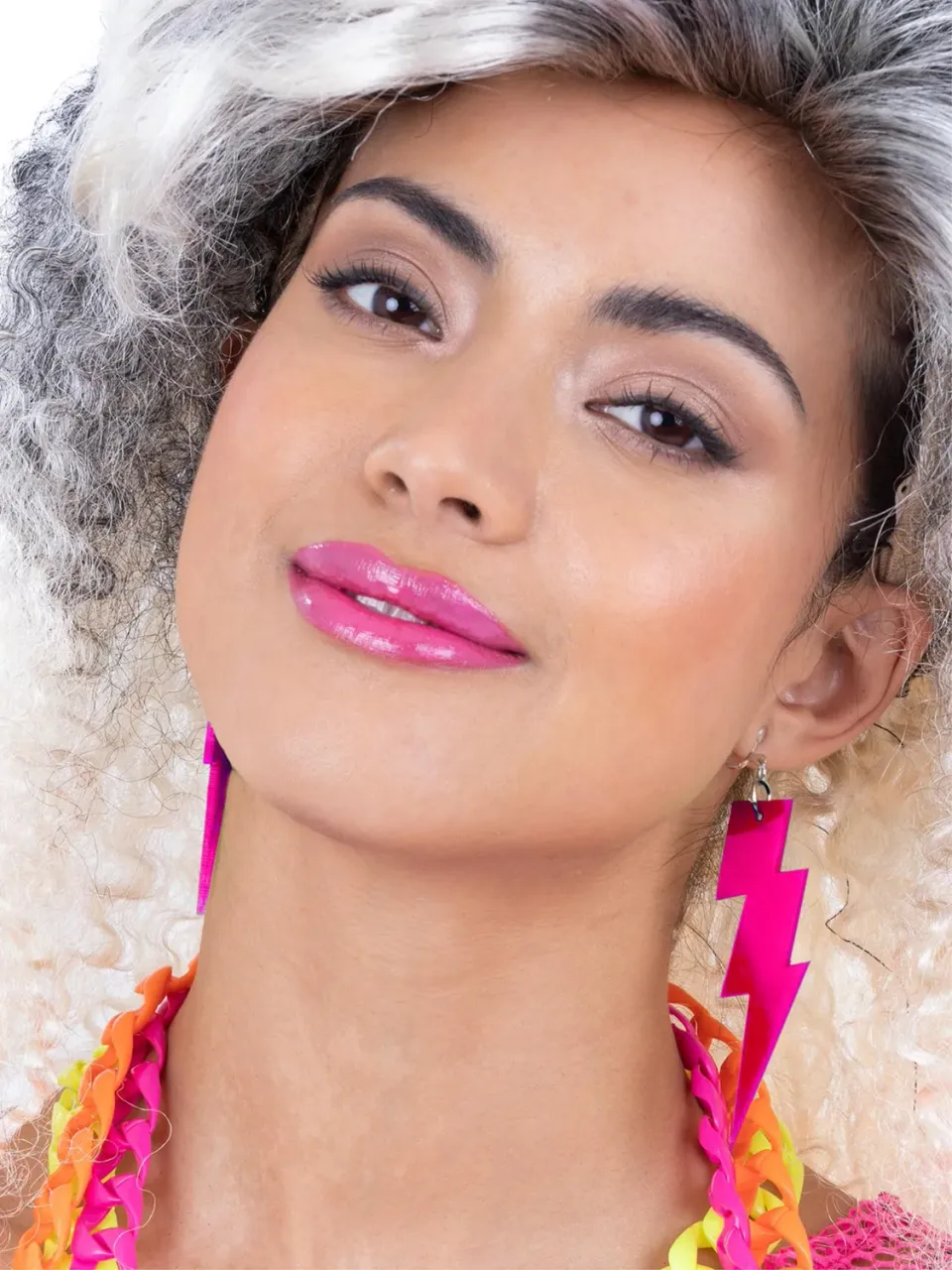 Smiffys 80s Neon orecchini fulmine rosa clip donna
