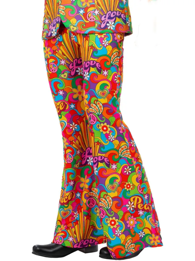 Smiffys Rainbow Peace pantaloni flare uomo multicolore
