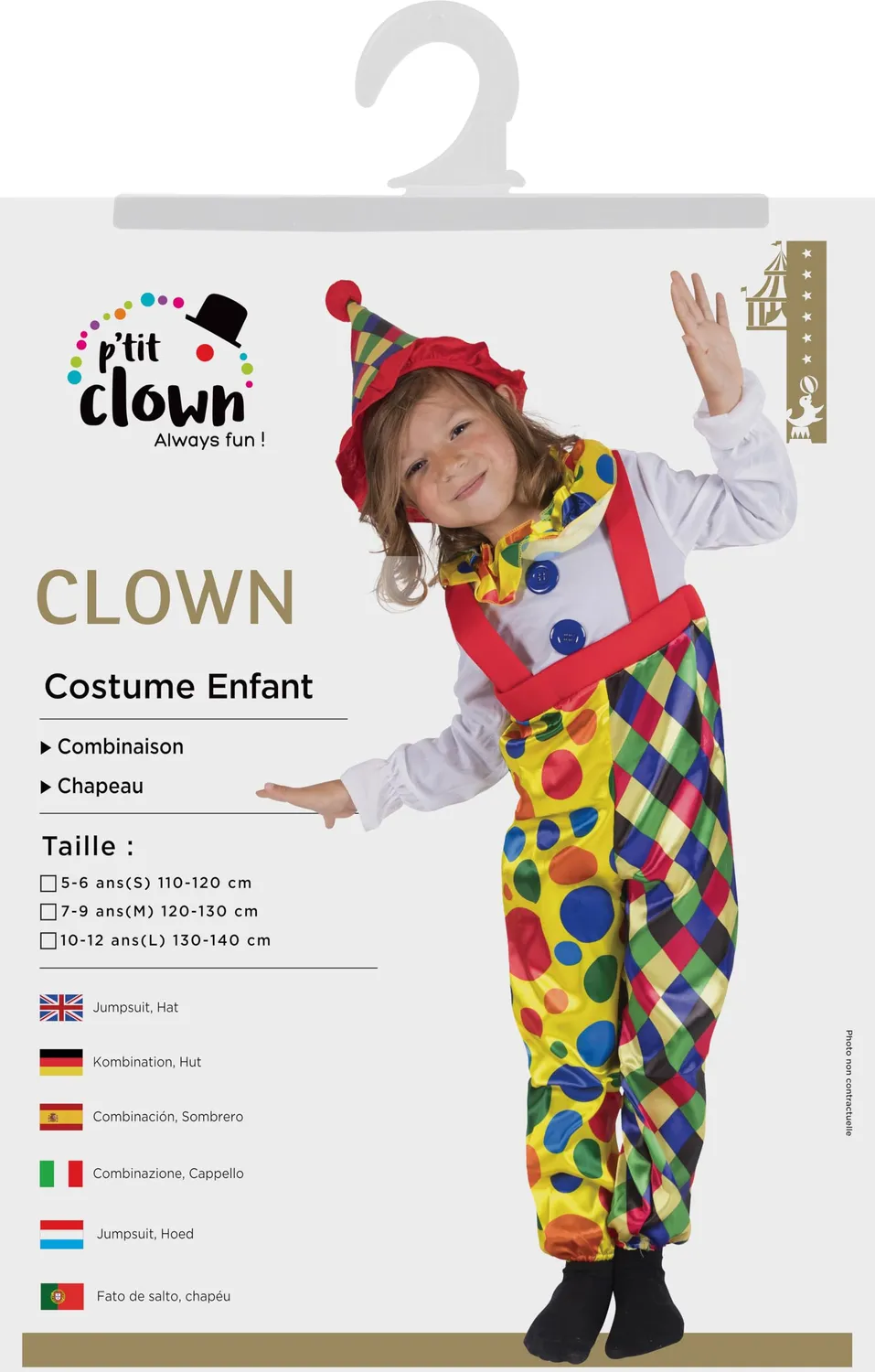 P'tit Clown Clown costume bambino 10-12 anni con cappello