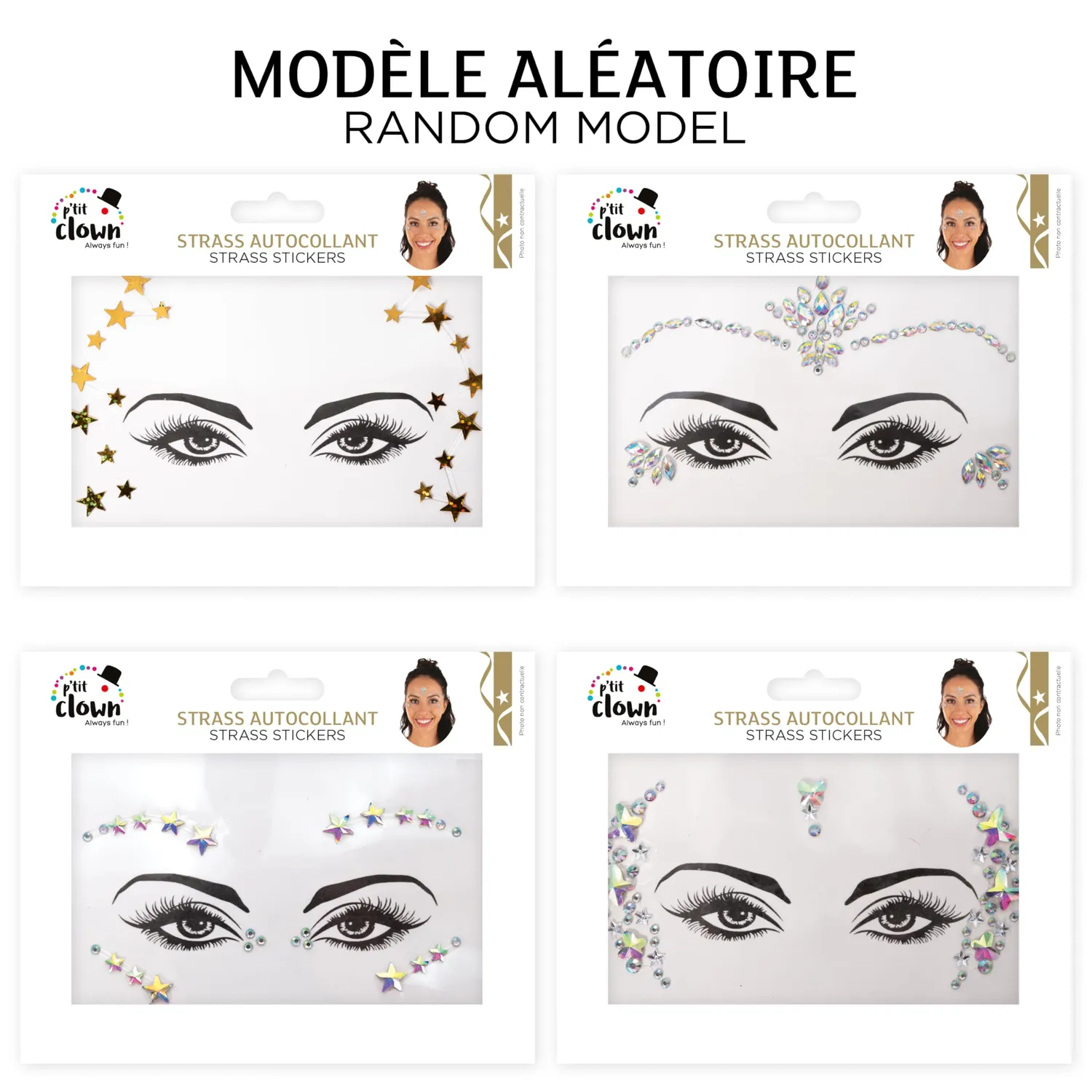 P'tit Clown III strass viso adesivi modello casuale