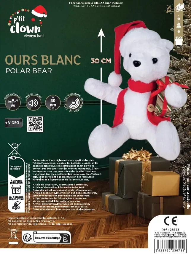P'tit Clown automa Natale orso bianco sonoro 30 cm