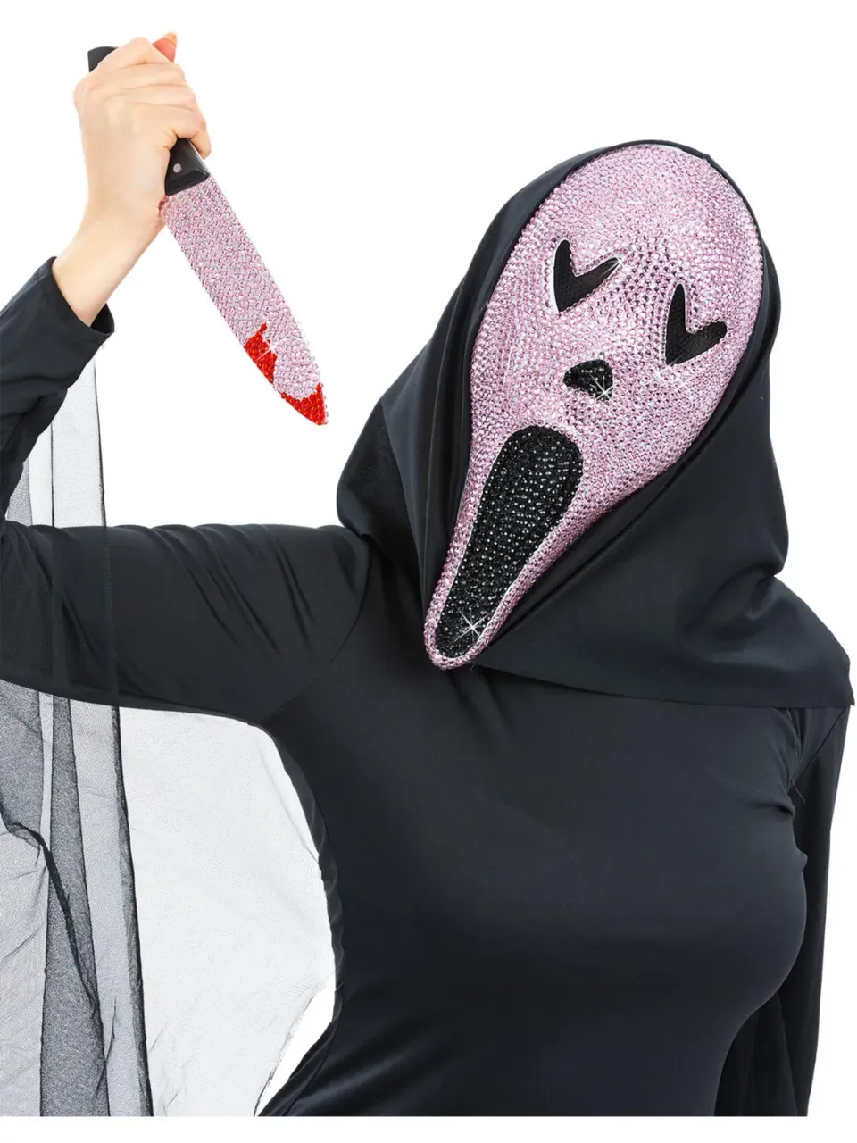 Smiffys Screamer kit maschera rosa con gioielli
