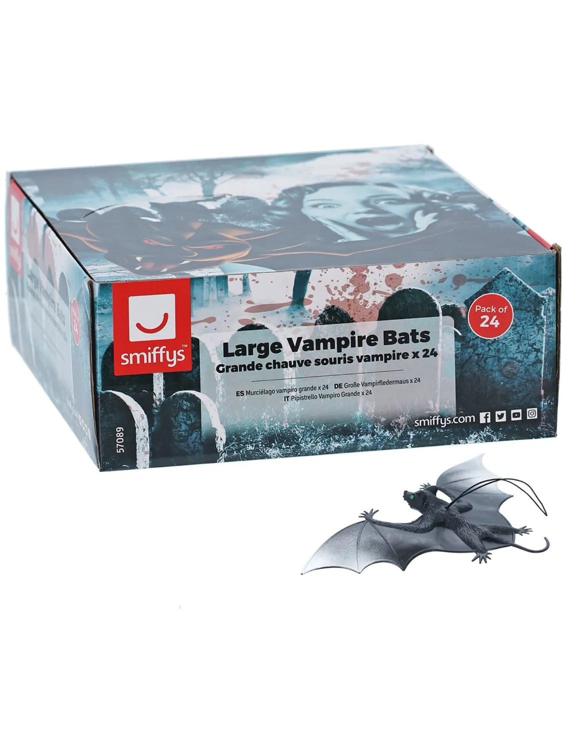Smiffys Large Vampire Bat decorazione pipistrelli x24 neri elastico