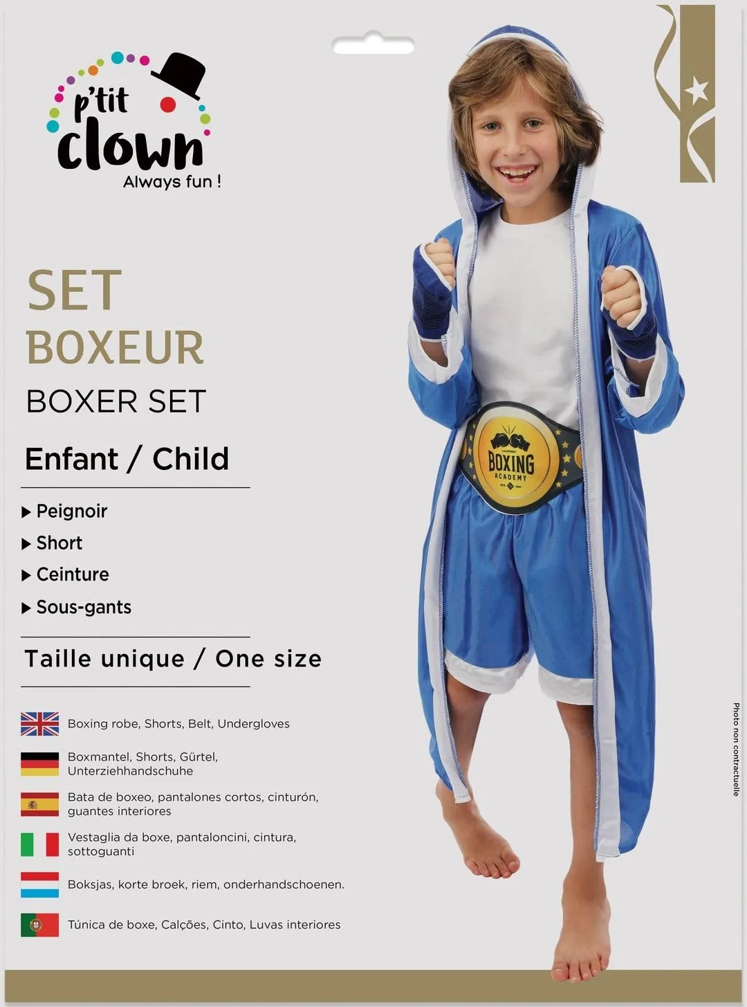 P'tit Clown Set Pugile Costume Bambino Taglia Unica Boxe
