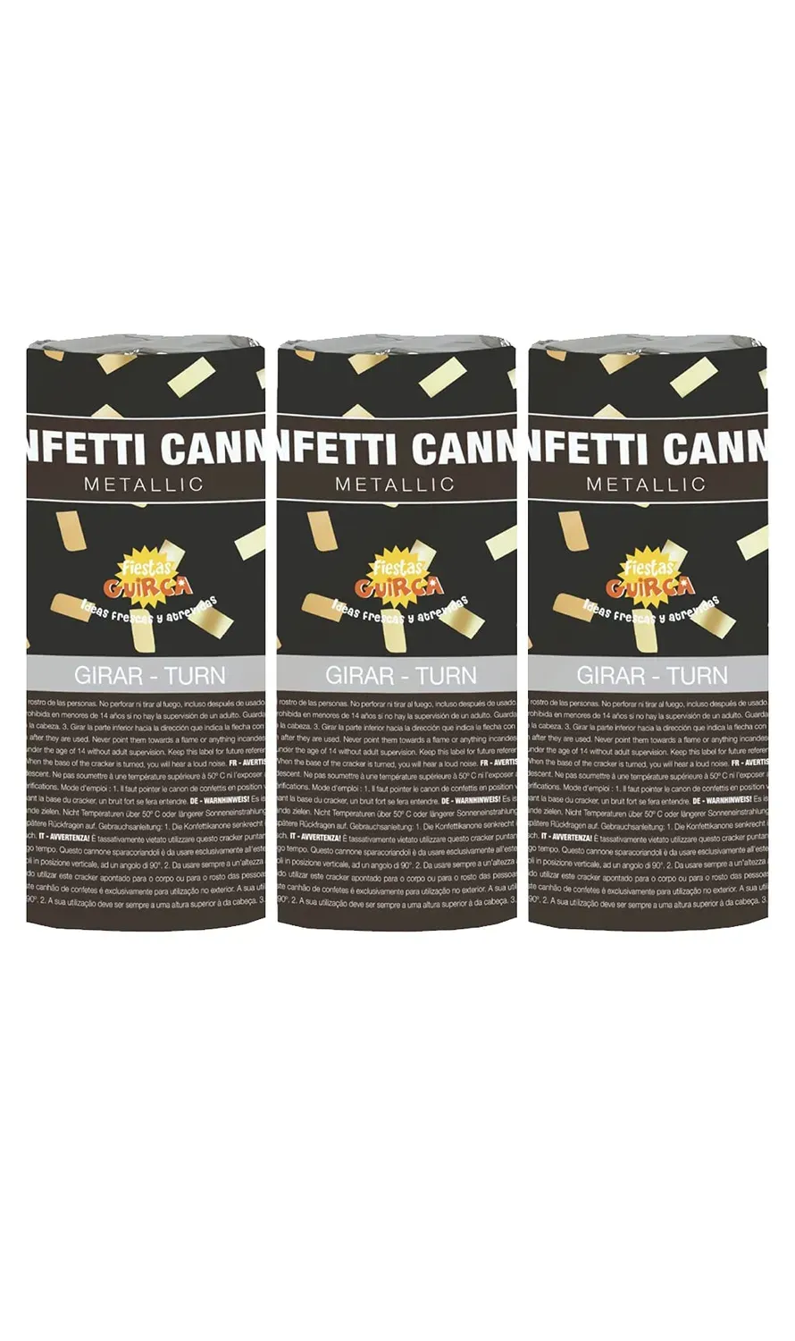 Guirca cannoni coriandoli oro 10,5 cm confezione 3 pz