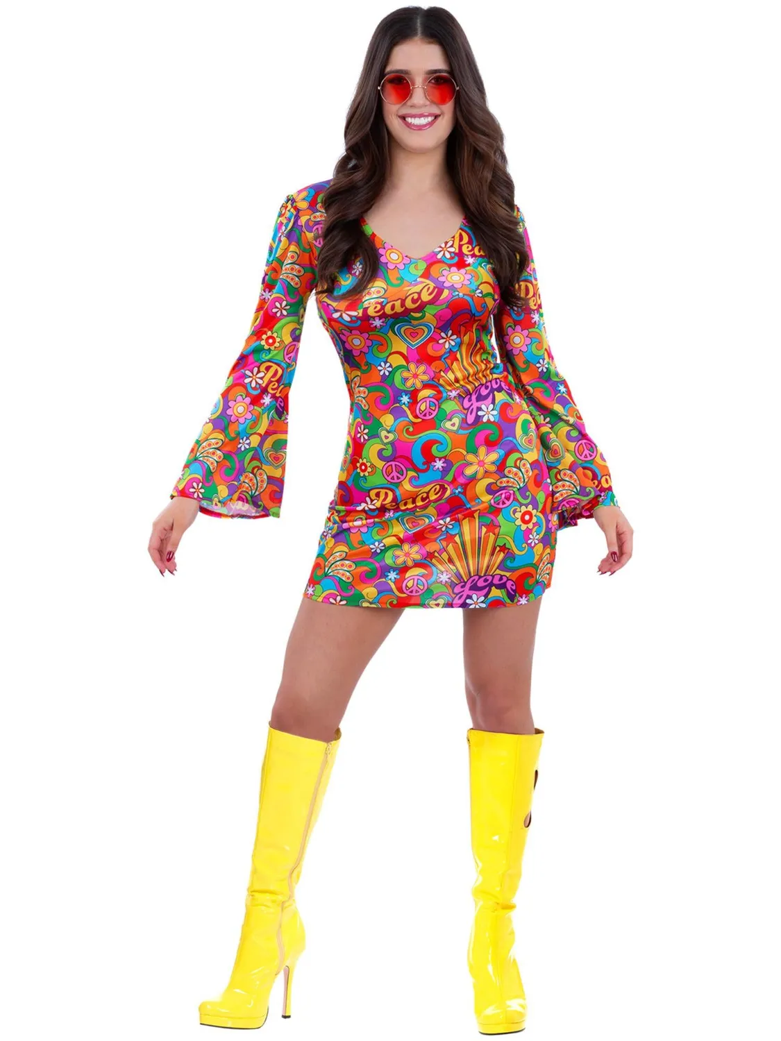 Smiffys Rainbow Peace costume hippie donna maniche campana