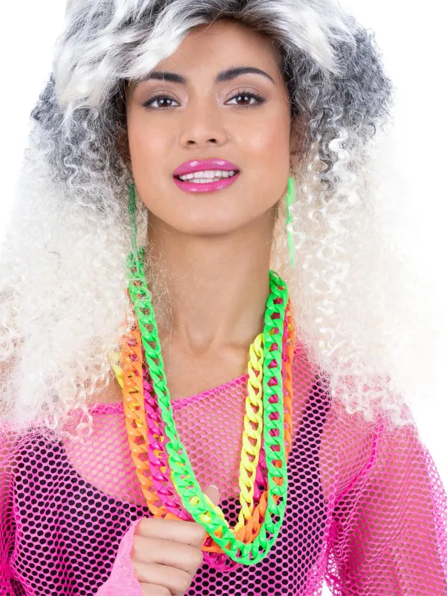 Smiffys 80s Neon Chain collane fluo 4 pezzi colori neon