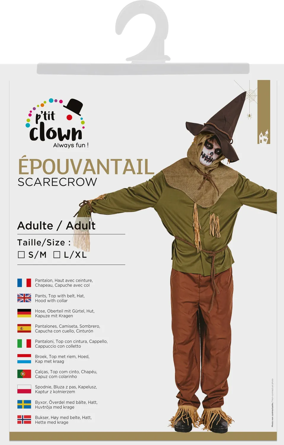 P'tit Clown Spaventapasseri costume Halloween L-XL autunnale