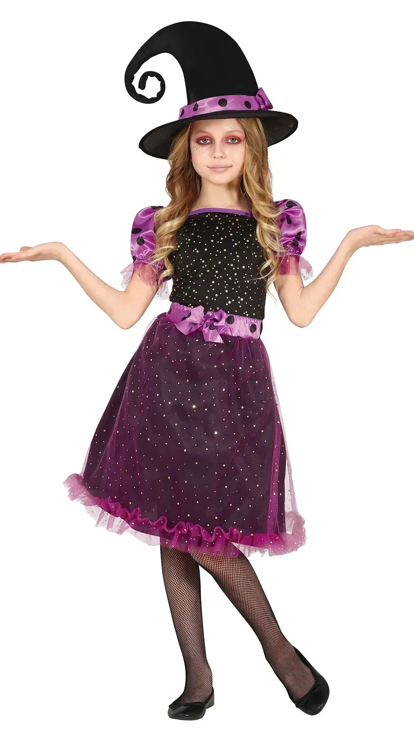 Fiestas Guirca Strega Cora costume bambina viola nero