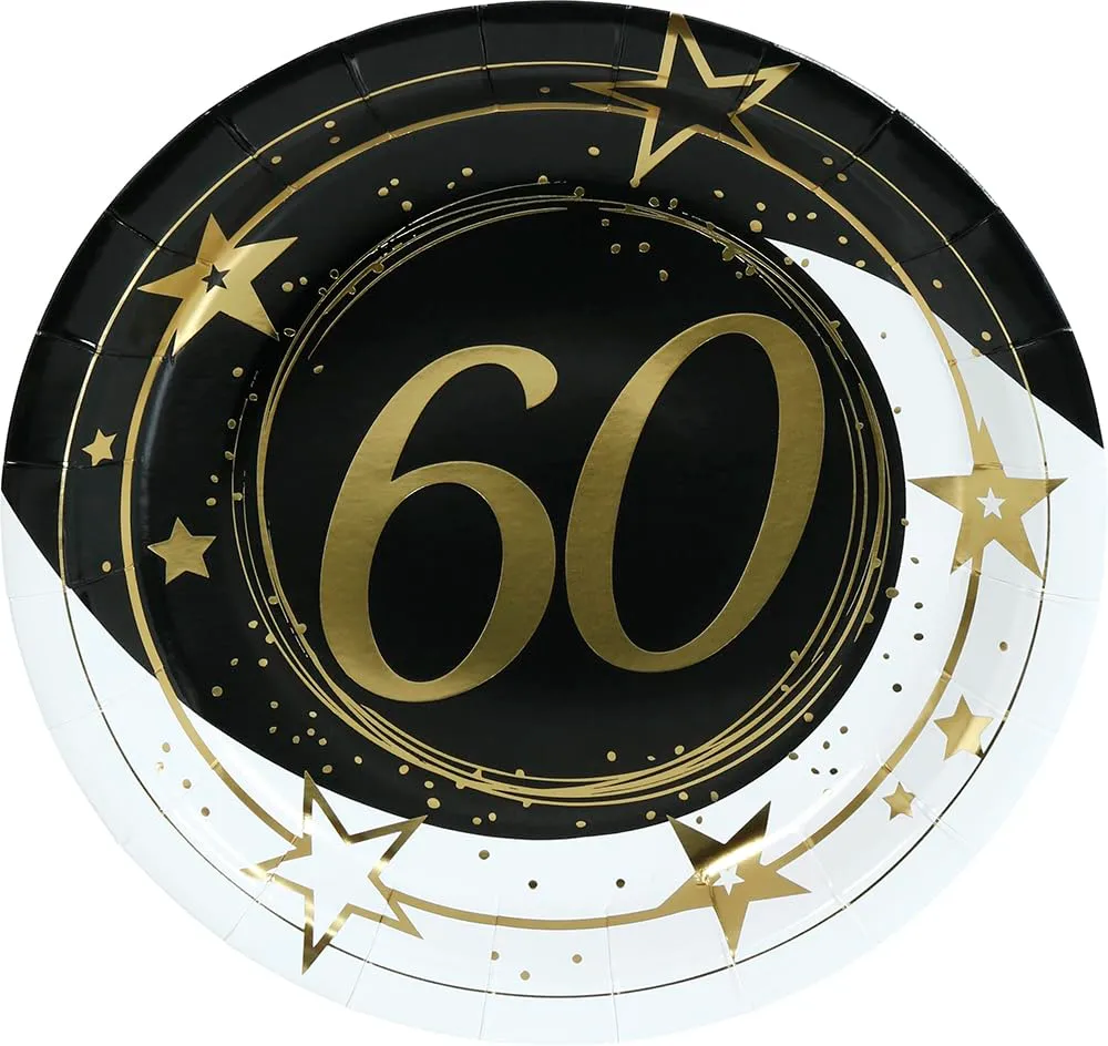 Fiestas Guirca Piatti 60 Anni 23 cm nero oro 6 pezzi