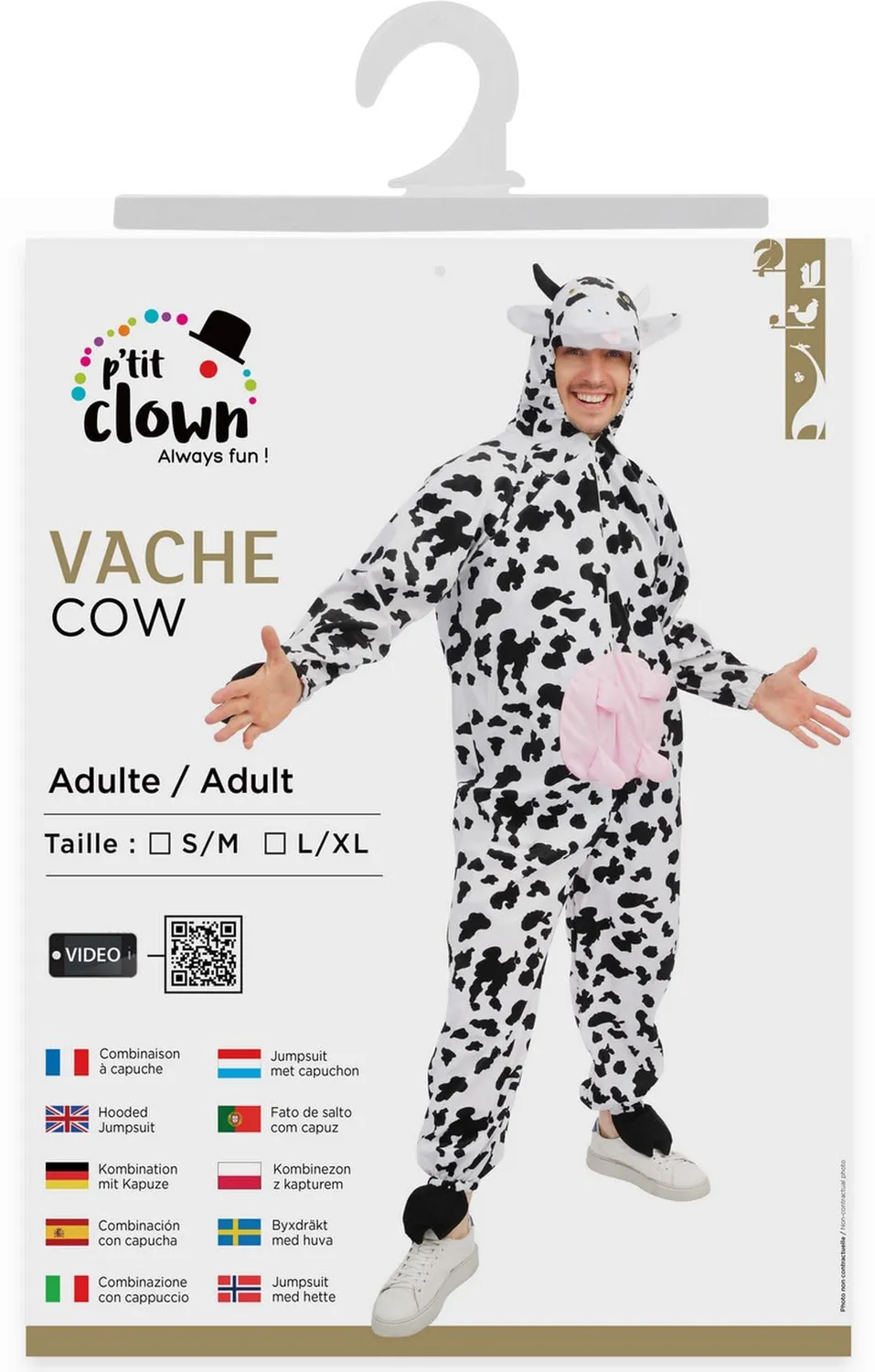 P'tit Clown mucca costume adulto tuta L-XL