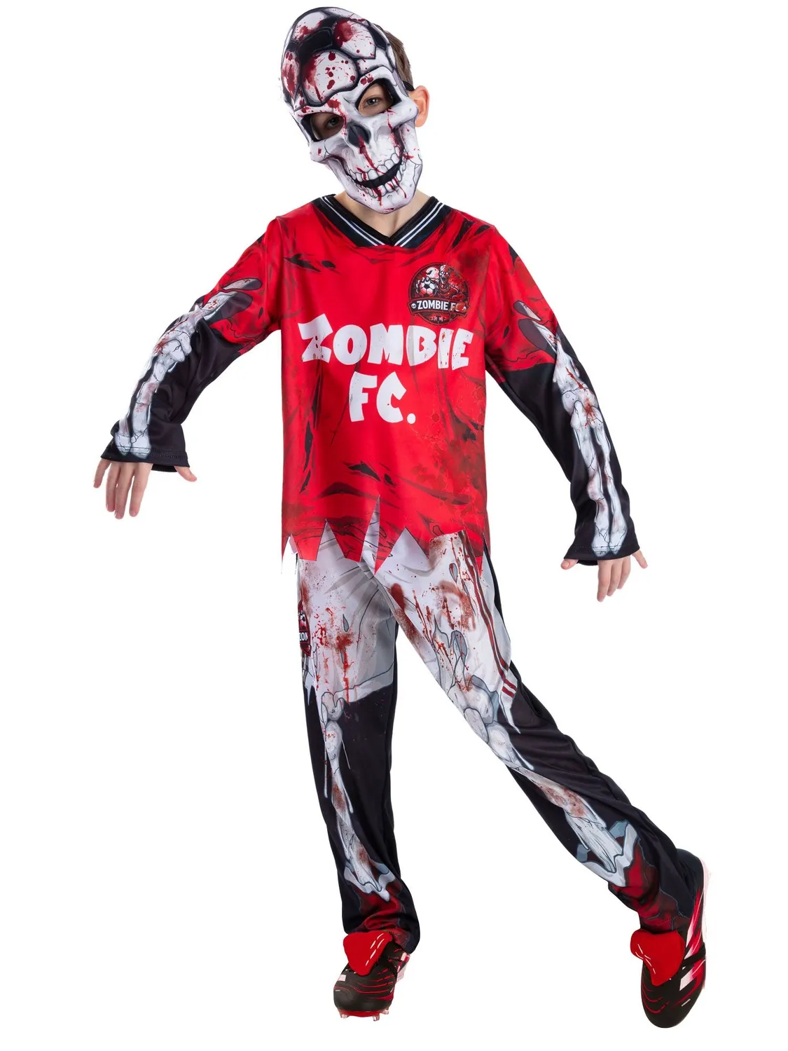 Smiffys Zombie FC Footballer Skeleton costume rosso 10-12 anni
