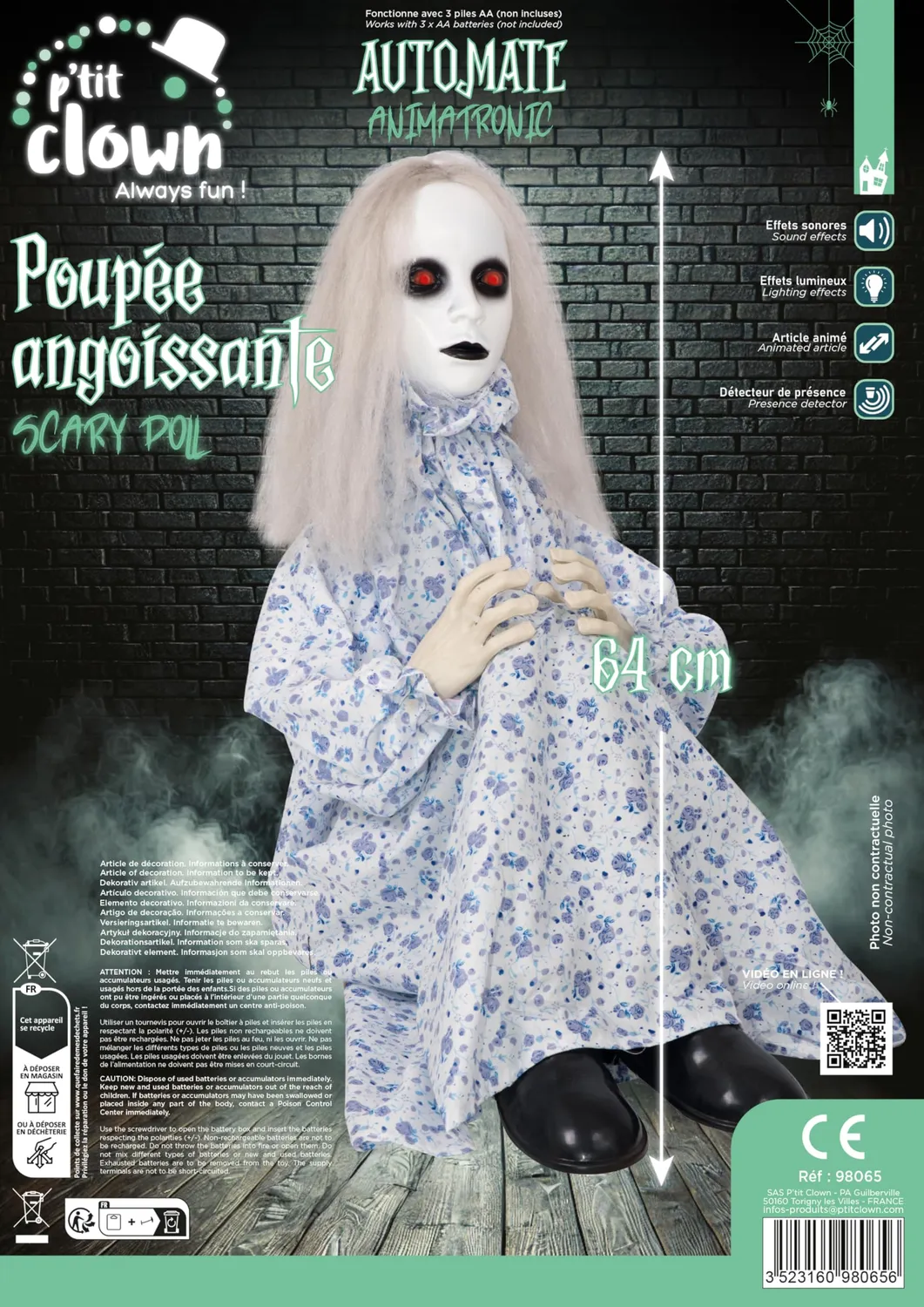 P'tit Clown 98065 Fantasma Animatronic Bambola 64 cm