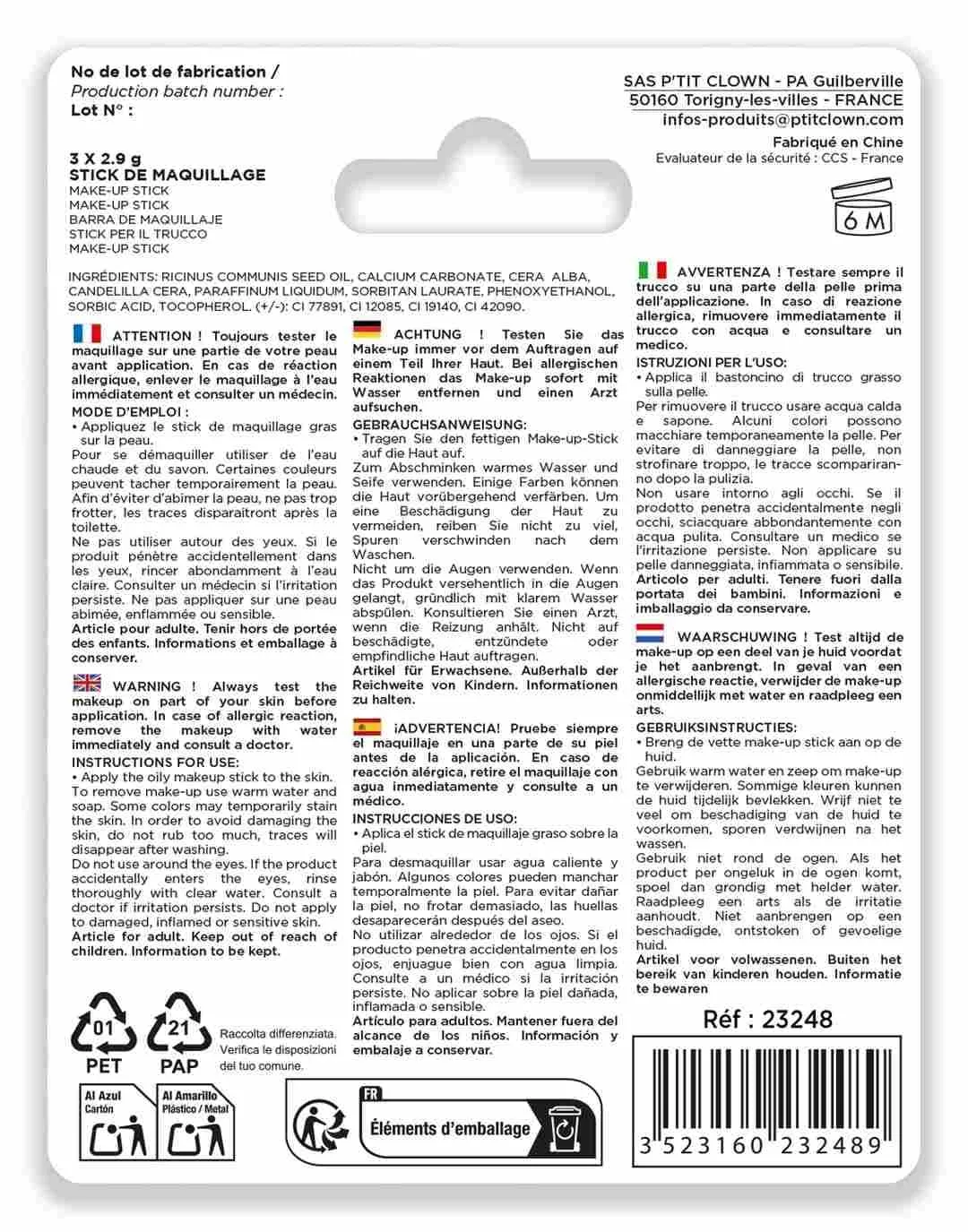 P'tit Clown 23248 stick trucco San Patrizio Irlanda