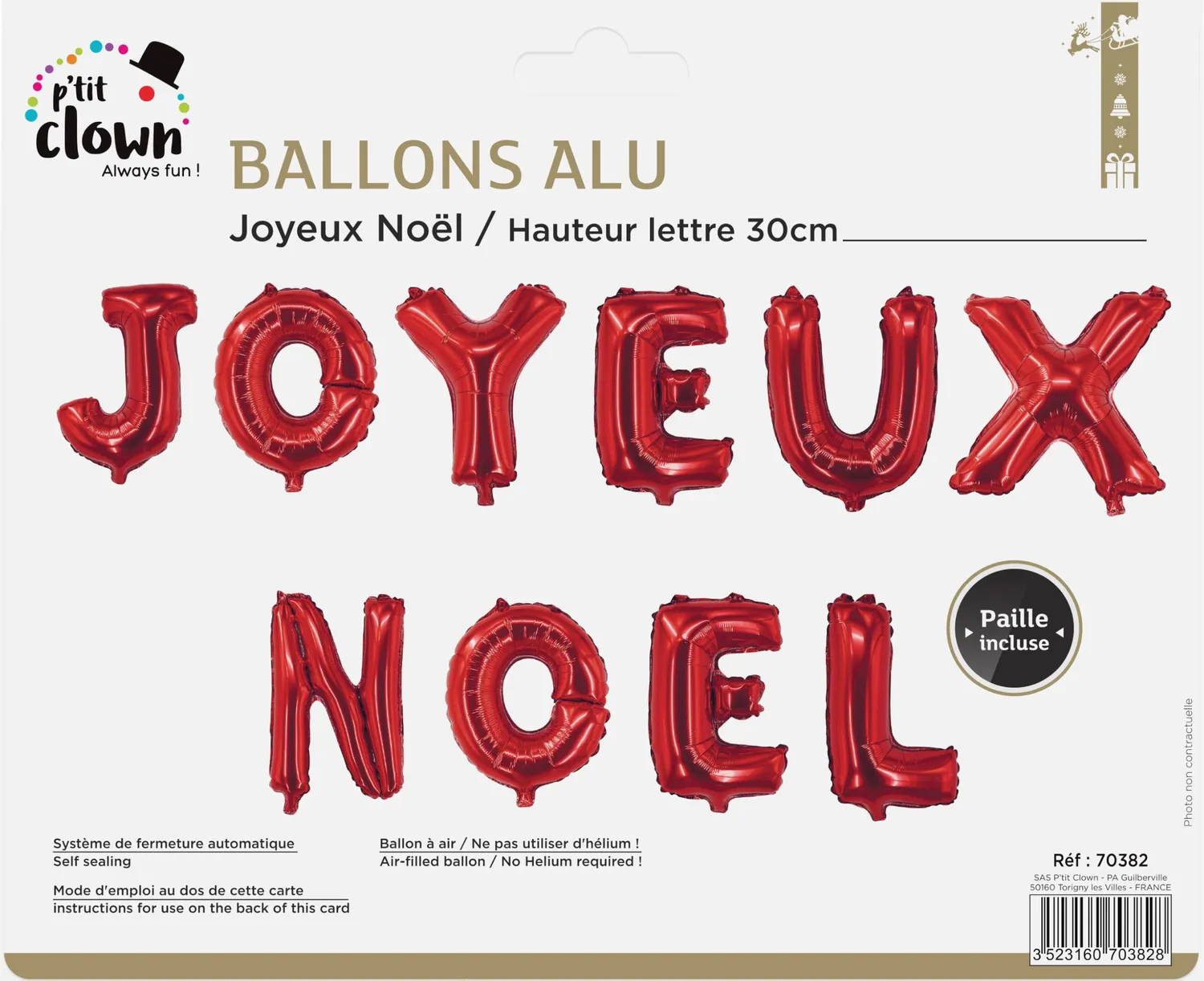 P'tit Clown Christmas Palloncino Alluminio Santa Buon Natale