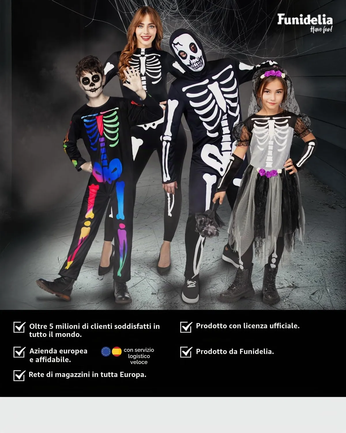 Funidelia Scheletro costume bambina nero con ossa