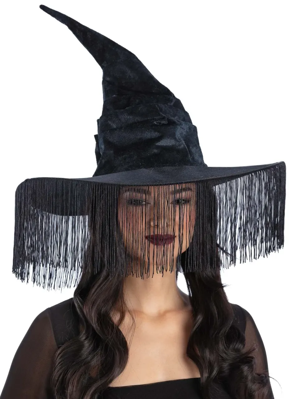 Smiffys Cappello Strega Nero frange western donna Halloween