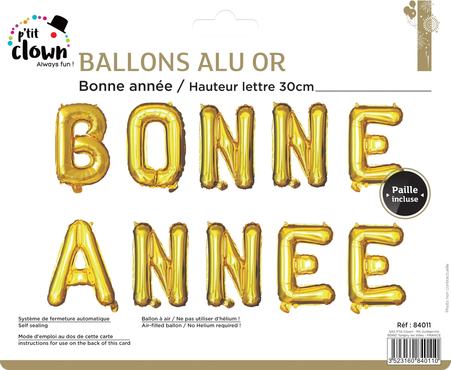 P'tit Clown anno nuovo palloncino alluminio oro 30 cm