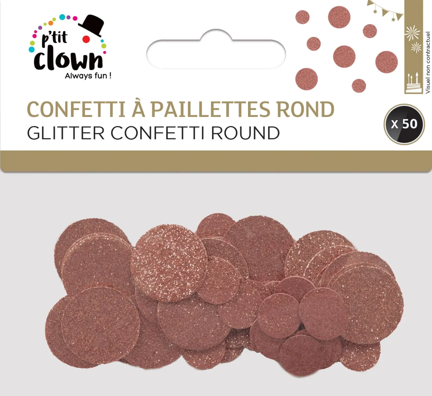 P'tit Clown re22735 coriandoli rotondi glitter rosa oro 50 pezzi