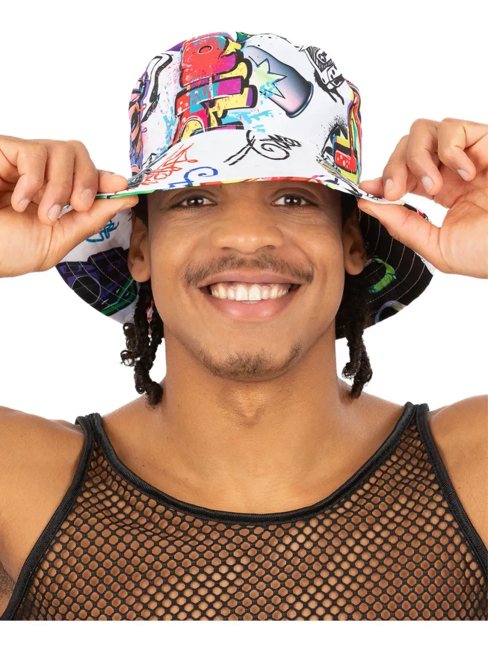 Smiffys 90s Graffiti cappello bucket bianco multicolore