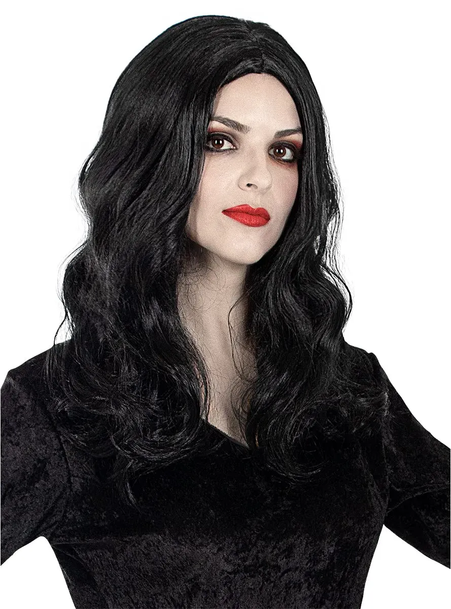 Funidelia Morticia Addams parrucca donna nera liscia