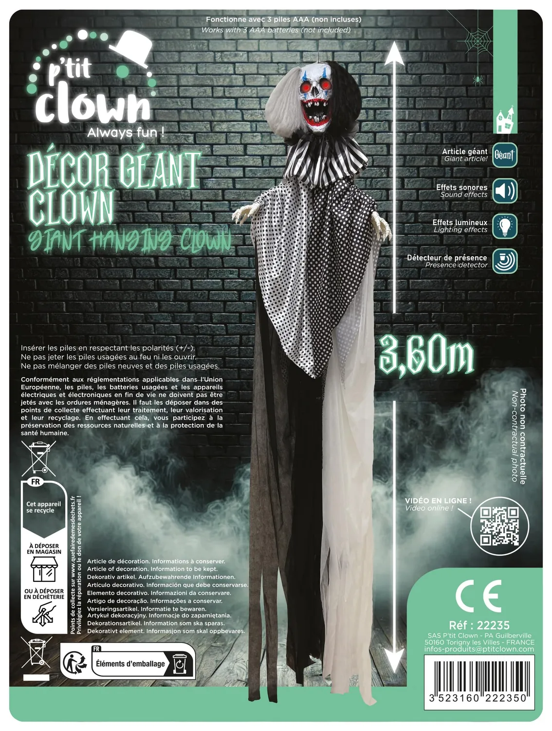 P'tit Clown Clown Gigante 3,60 m Decorazione Sonora