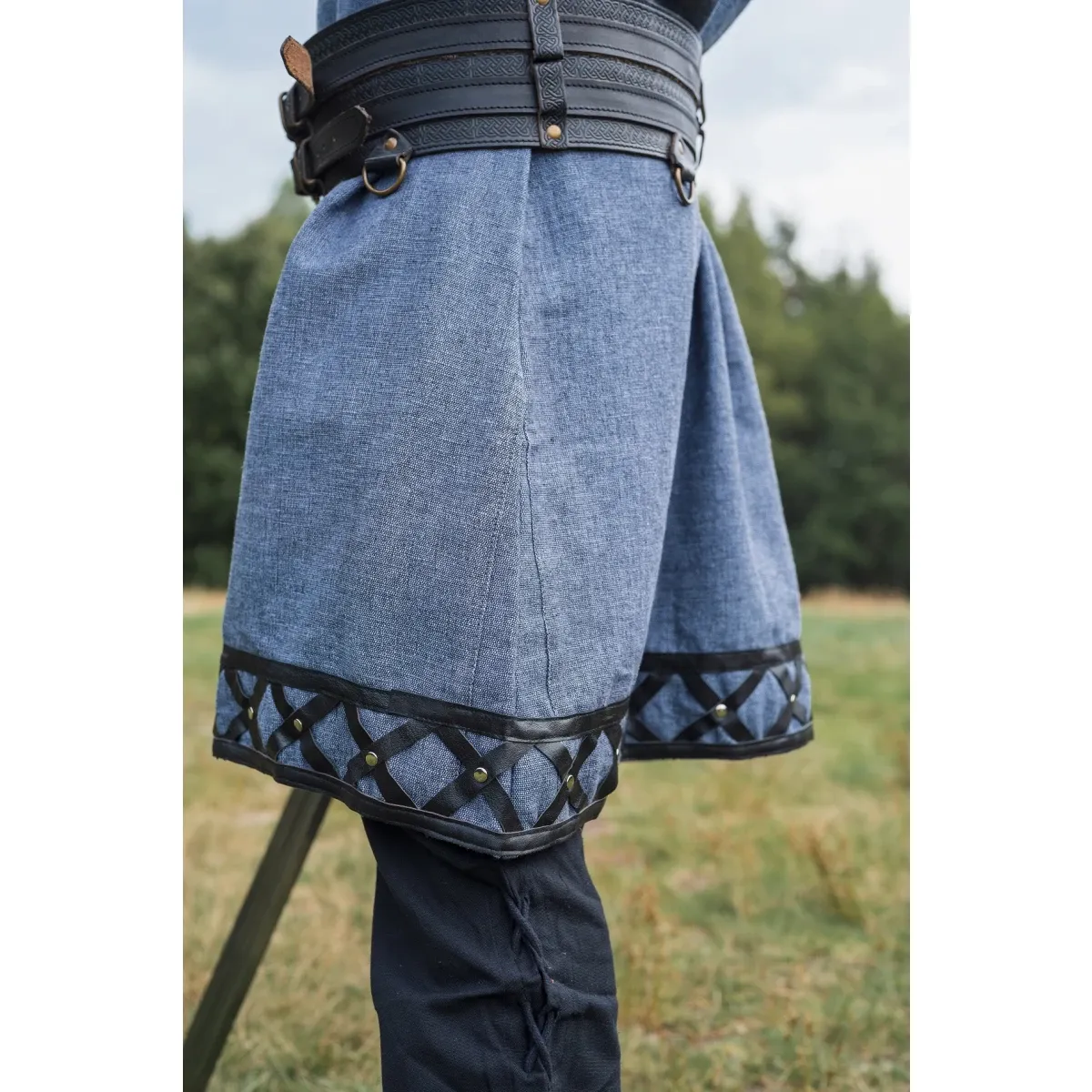 La Bottega di Merlino Erik tunica cotone blu-grigio pelle