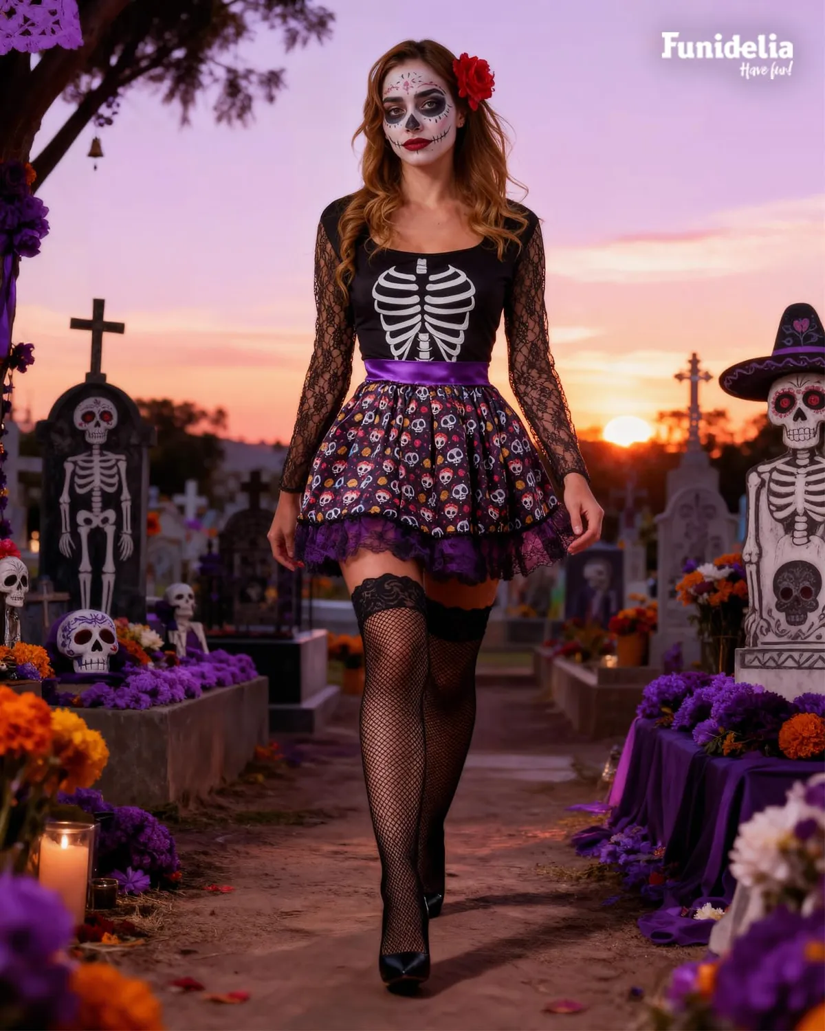 Funidelia Catrina costume donna nero scheletro XS