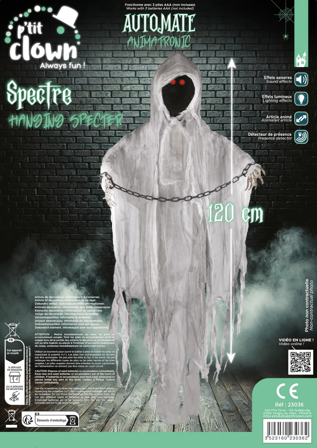 P'tit Clown 23036 Spettro da Appendere 120 cm decorazione animata
