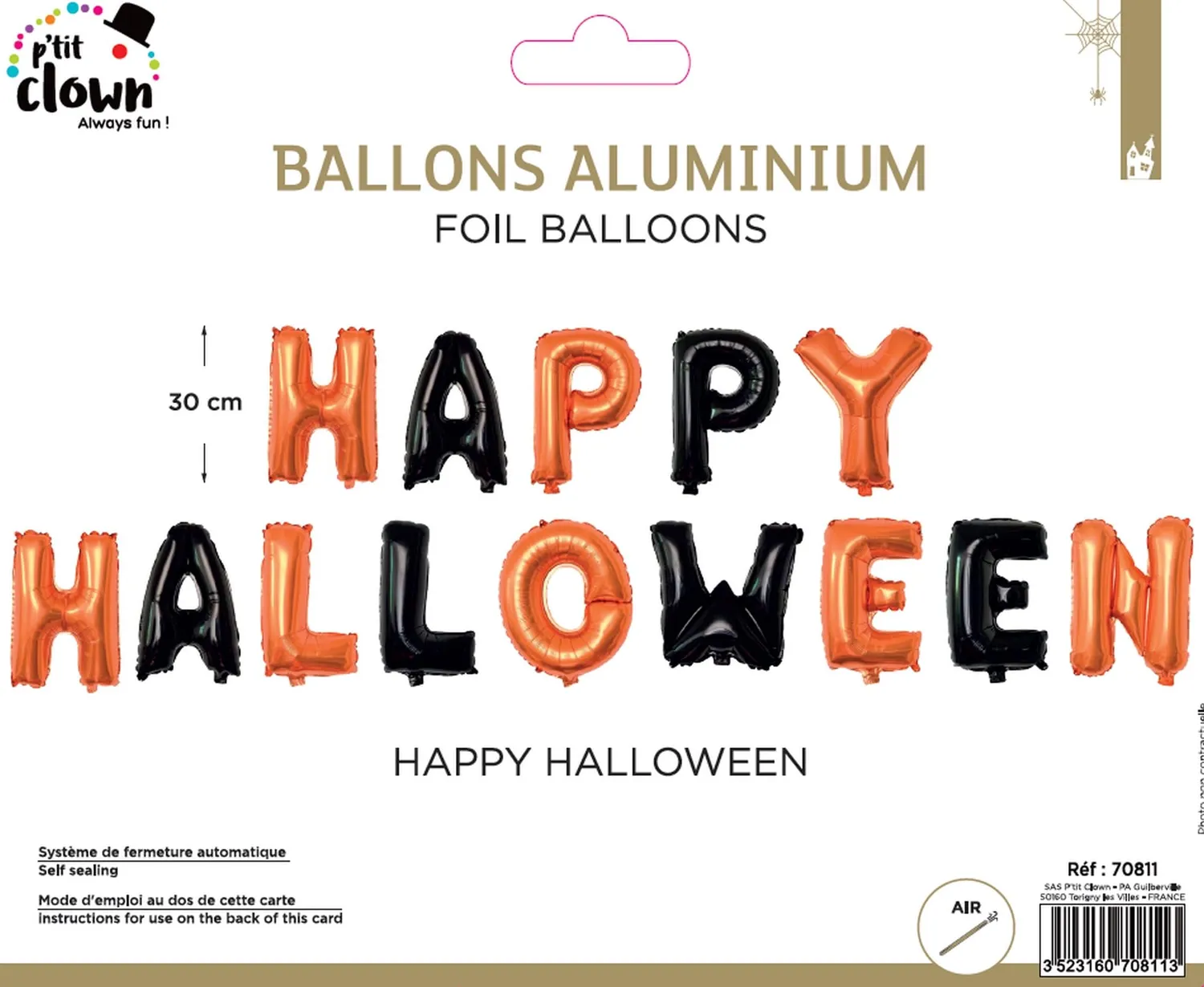 P'tit Clown Happy Halloween Pallone Alluminio Arancione Nero