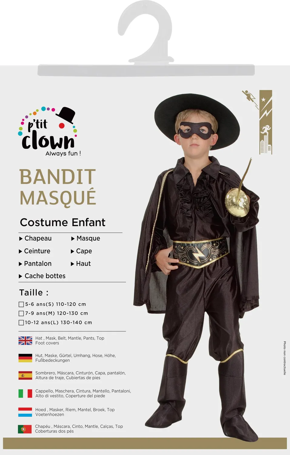 P'tit Clown Bandito Mascherato Costume 10-12 Anni 7 Pezzi