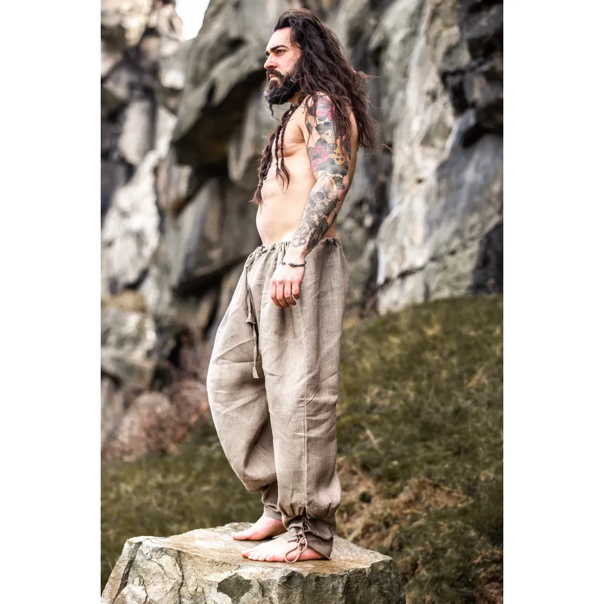 La Bottega di Merlino Wodan pantaloni grigio pietra lino