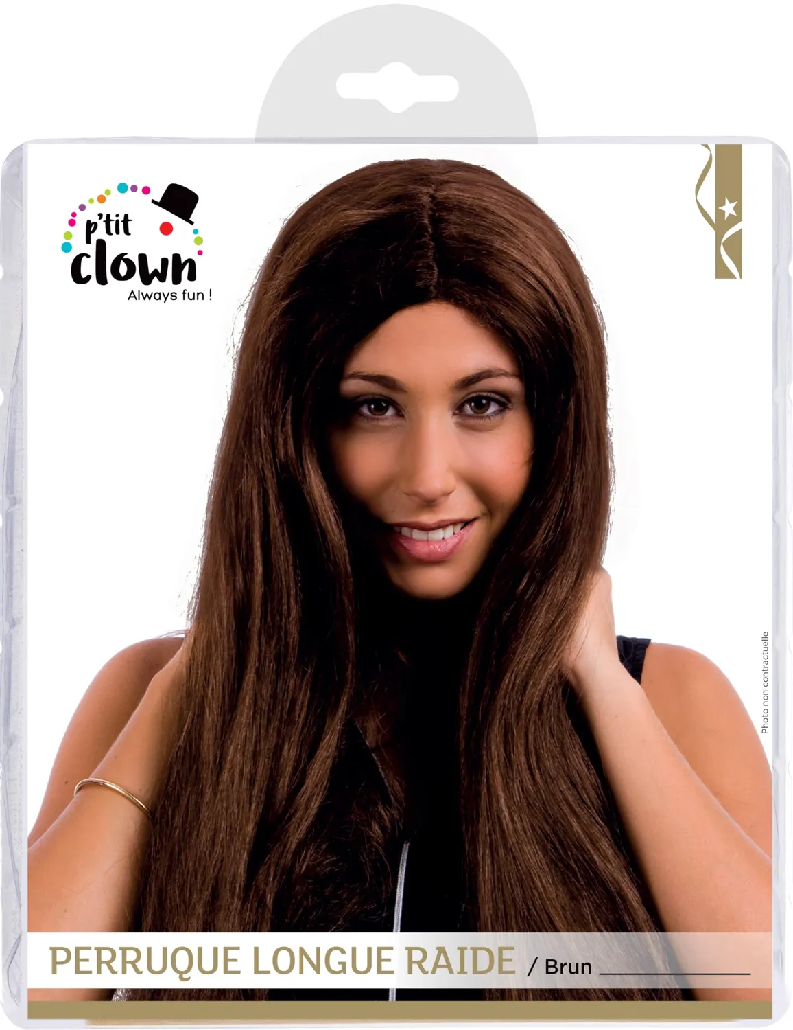 P'tit Clown Cindy parrucca lunga marrone 60 cm liscia
