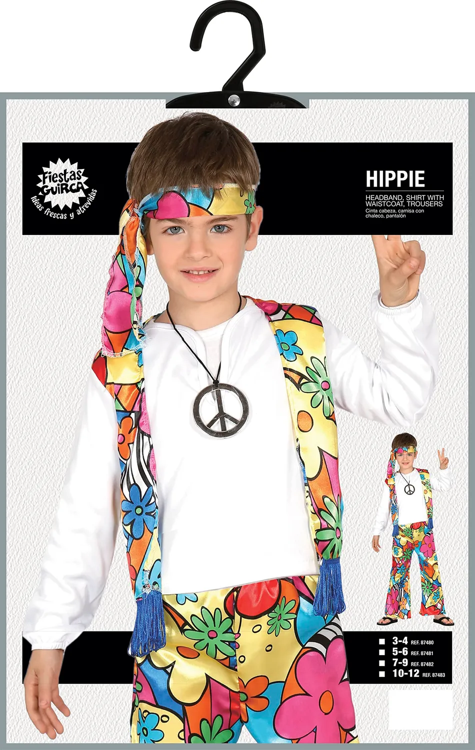 Guirca Costume Hippie Bambino 7-9 Anni Multicolore