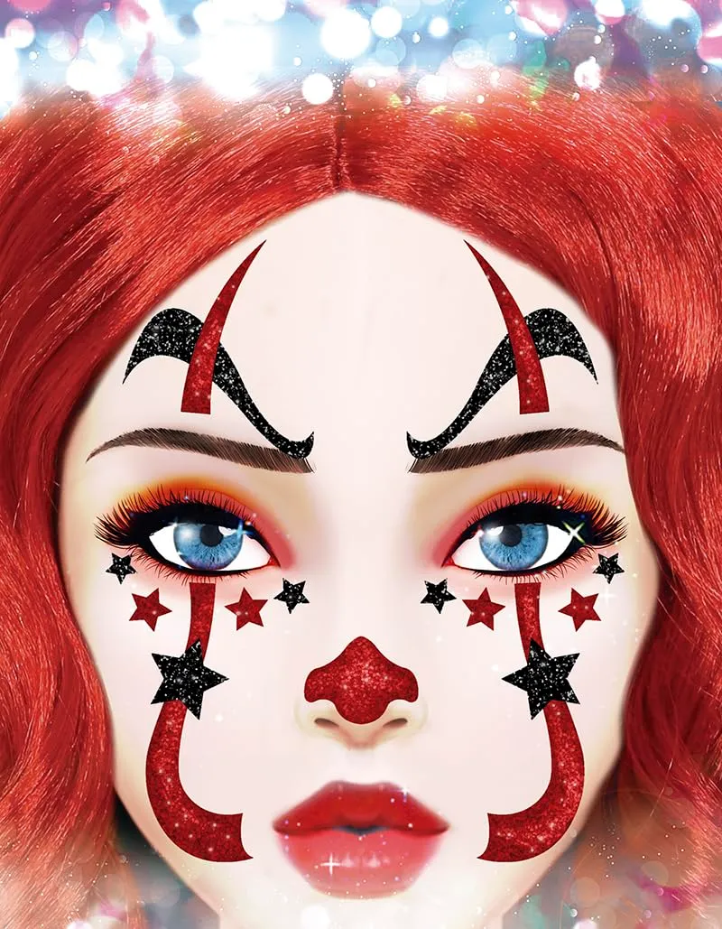 Guirca Clown adesivi viso glitter rossi 20x20 cm