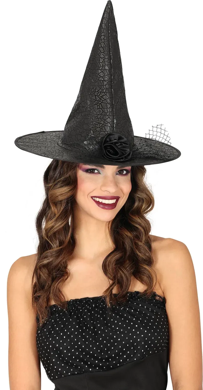 Guirca Cappello Strega Donna Similpelle Nero Halloween