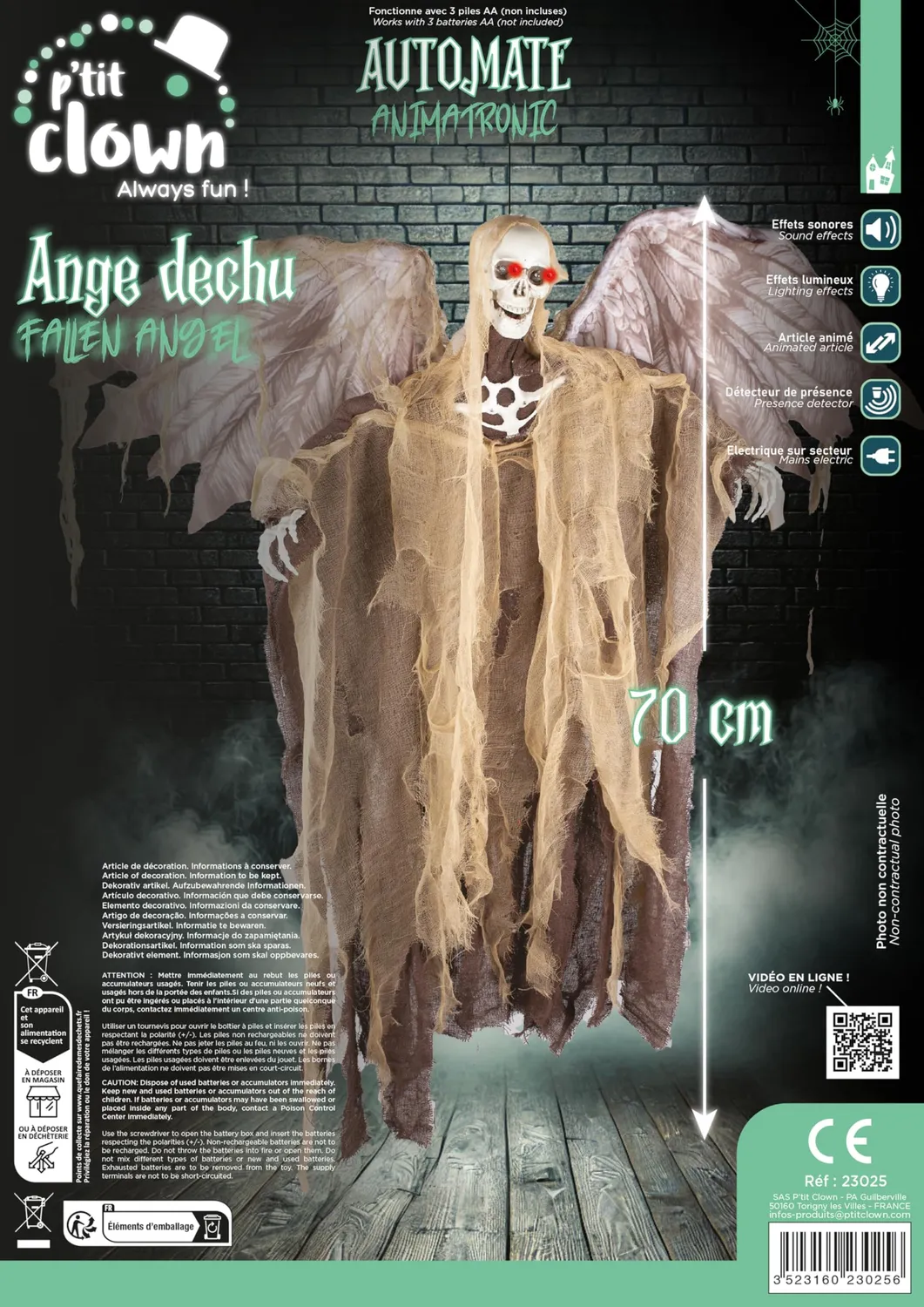 P'tit Clown 23025 Angelo Caduto Automa Halloween 130 cm Scheletro