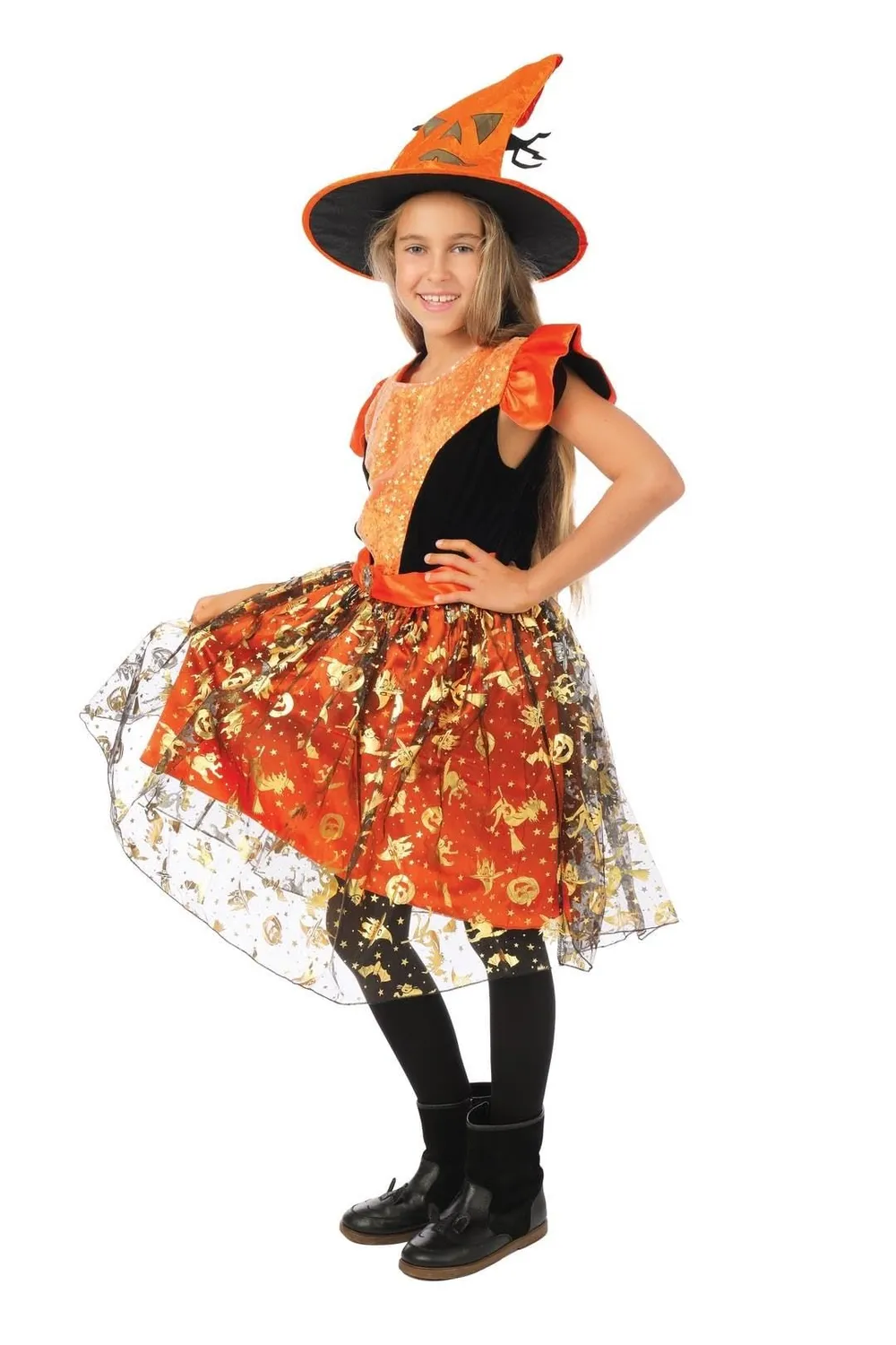 P'tit Clown costume strega bambina oro con cappello
