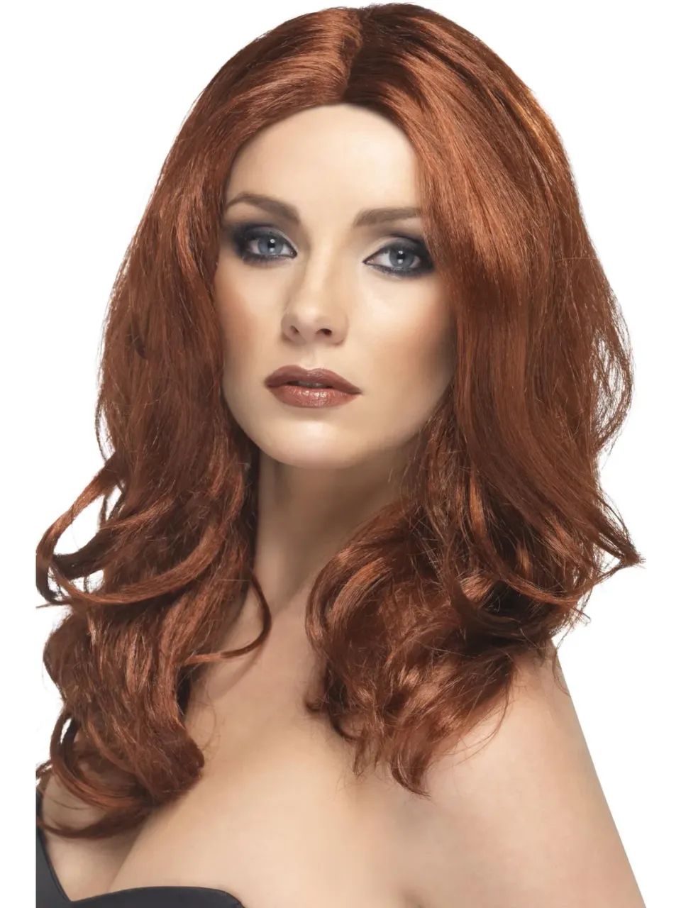 Smiffys Superstar Long Wavy Wig parrucca castana lunga