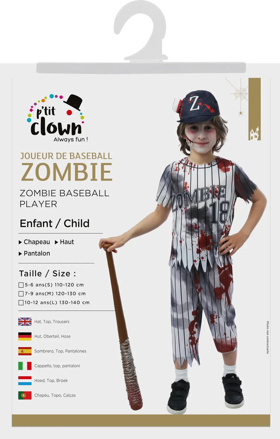 P'tit Clown costume zombie baseball bambino Halloween